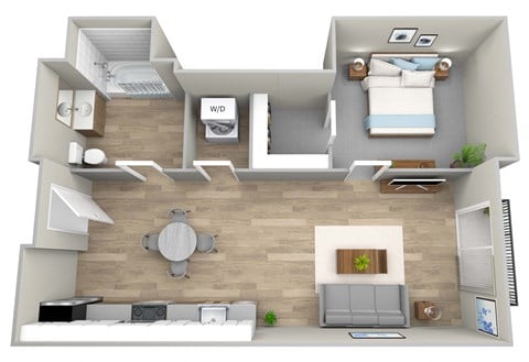 Floor plan for 1 bed, 1 bath, 737 sqft